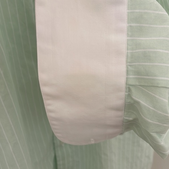 Large (17/43) light green button down with white pinstriping, cuffs, and collar. - Picture 6 of 7